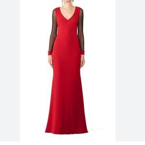 Badgley Mischka  Ruby v-neck with black Illusion Sleeve Gown Flaw at Bottom